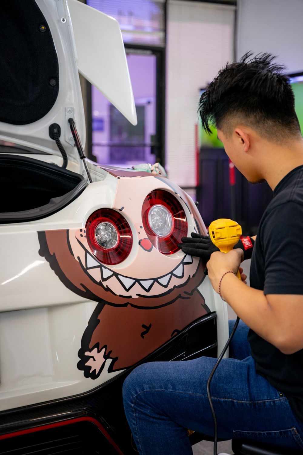 Fitting a custom character graphic around the taillights of a Nissan GT-R R35